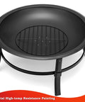 26 Inch Outdoor Wood Burning Fire Pit Heavy Duty Steel Bonfire Bowl with Log Grate for Patio and Camping