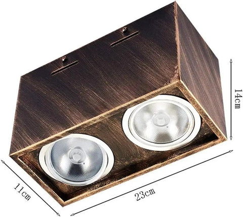 iumLeap Recessed Lighting Housing Trim Kits Wall Mounted Downlights Square Spotlights Led Ceiling Light Ceiling Double Head Light s Retro Vintage Downlight 360°, White Light_7w, dual round LED fixtures in bronze housing.