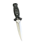 Titanium Talon Spearfishing Dive Knife 8.5 Inch Black Blade With Low Volume Point Tip Full Tang Stainless Steel Straps Included Saltwater Ready Rugged Beefy Precision Safety Tool on white background