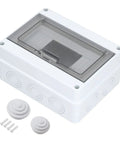 Outdoor 8 Way Circuit Breaker Enclosure With Transparent ABS Cover, IP65 weatherproof housing, shown with seal covers and screws