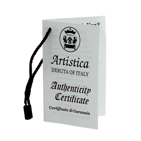Authenticity certificate for Handcrafted Italian Ceramic Coffee Storage Canister Featuring The Classic Orvieto Blue Rooster Pattern.