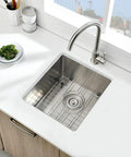 Stainless Steel Undermount Bar Sink 15x17 Inch Small Wet Bar with grid, 16 Gauge SUS304 Brushed Nickel Finish, Single Bowl, installed in counter