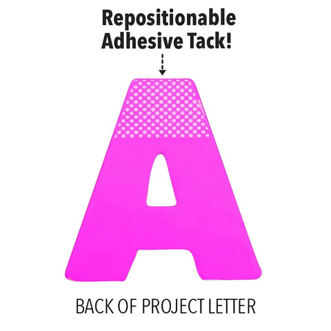 Pink A with repositionable adhesive on the back, part of Neon Poster Letters Set 4 Inch 190 Pieces A To Z, 0 To 9 And Symbols.