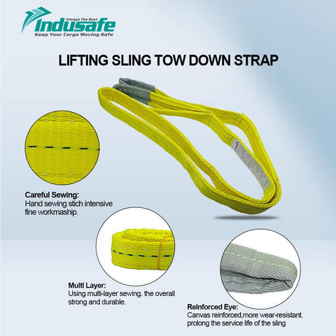 Two Inch By Three Foot Poly Web Sling Lifting Strap With Six Thousand Two Hundred Pound Vertical Rating For Rigging.