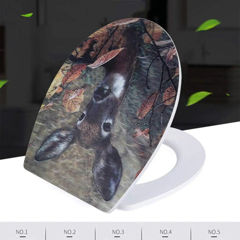 Plush MDF Padded Toilet Seat With Quick Release Hinges And Vivid Drip Pattern Print For Standard Round Bowls with deer design