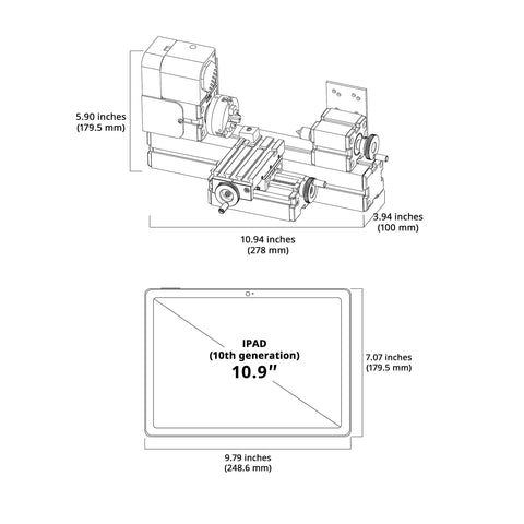 Top Shelf Compact Mini Metal Lathe Motorized Benchtop Milling System dimensions with 12V DC motor for model making.