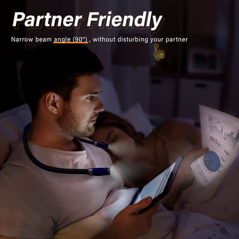 Rechargeable LED Neck Reading Light With 3 Brightness Levels, Flexible Soft Silicone Arms, Hands Free For Reading In Bed, Crafting And Knitting, Eye Friendly, Ultra Comfortable, Long Lasting Battery For Late Night Pages