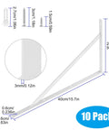 Heavy Duty 16 Inch White Shelf Brackets 10 Pack Wall Mounted Triangle Shelving Brackets With 90 Degree Corner Support, hardware shown
