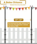 Two adjustable 10 ft outdoor string light pole stands for deck fence or patio railing setup with globe light post.