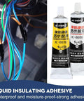 Liquid Electrical Tape For Wires And Cables 2 Pack 50ml Each Black Waterproof Dielectric Sealant For Marine And Home Electrical Equipment Easy To Apply Insulation And Sealing To Protect Wiring And Prevent Leaks shown next to insulated wires.