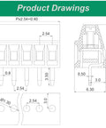 50 Pack 2.54mm Pitch Screw Terminal Block Kit 2P 3P 4P PCB Mount Connectors technical drawing with dimensions