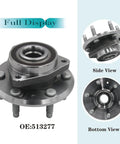 Front And Rear Wheel Bearing And Hub Assembly 6 Lug With ABS Fit For Buick Enclave 2008 2017 Chevrolet Traverse 2009 2017 GMC Acadia 2007 2016 Saturn Outlook 2007 2010 OE Grade Replacement, shown in side and bottom views.