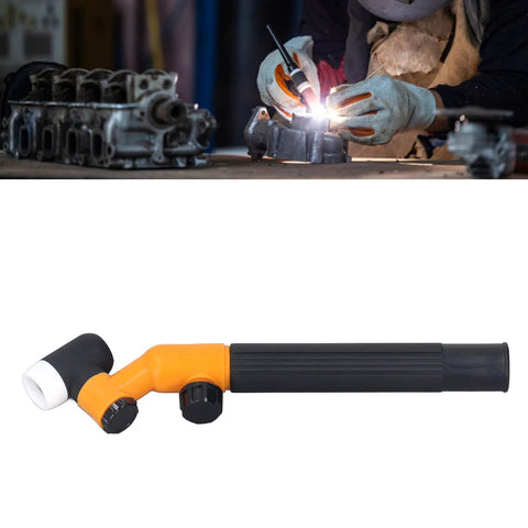 Air Cooled Welding Torch Head With 360 Degree Swivel Neck, One Handed Operation, shown during welding use