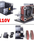 Heavy Duty Mini Bench Belt Sander delivers slick seven speed precision with adjustable platform and ten sanding belts.