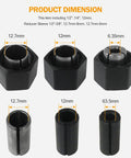 Router Collet Chuck And Nut Reducer Sleeves Set For A Wide Range Of Sizes Pro Grade Direct Replacement Kit dimensions detail view.