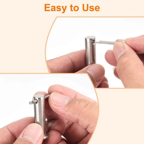 Set Of 10 Pro Grade Three Sixteenth Inch By Five Eighths Inch Single Hole Clevis Pins In Carbon Steel Being Installed with Cotter Pin