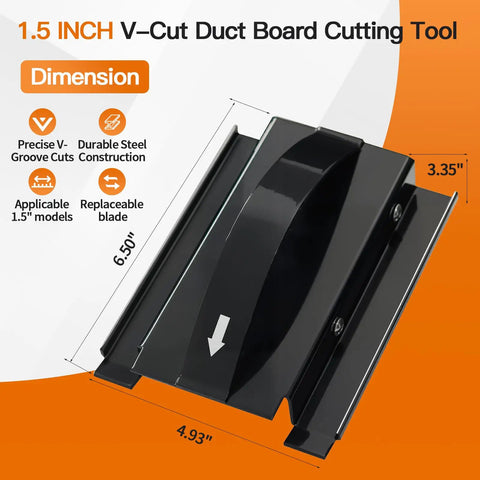 1.5 Inch V Cut Duct Board Cutter For HVAC Pros with black steel frame and labeled dimensions