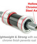 Racer Worlds Lightest JIS Square Taper Bottom Bracket English 68x116mm with chrome finish and hollow cromoly axle