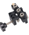 Rock Solid 3 In 1 Pocket Hole Jig Kit And Doweling Guide with anodized aluminum, showing adjustable placement and selection knobs.