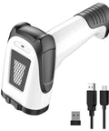 2D Handheld Wireless Barcode Scanner With Stand 3 In 1 Bluetooth Barcode And QR Scanner For Inventory Control No Fuss Cordless Rechargeable 1D And 2D Codes USB Barcode And QR Scanner, showing USB cables and dongle.