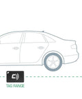 Proximity Security Tag 2.0 Bluetooth Add On For CarLock System That Powers Up Proximity Alerts Based On How Close You Are Energy Saving Auto Security Long Lasting Battery Up To 1 Year Requires CarLock Main Unit Not Standalone, tag range graphic