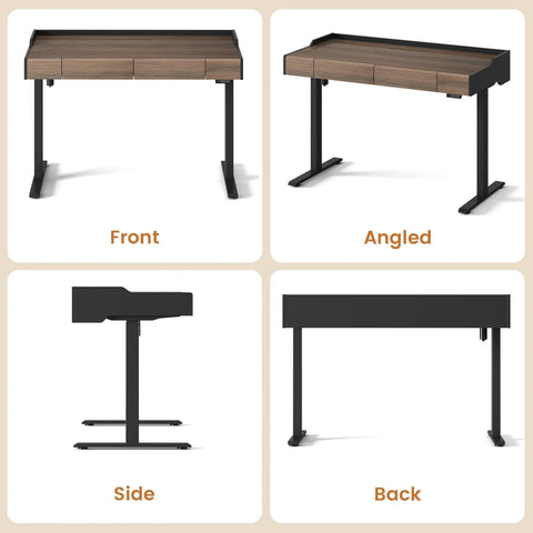ModernMate Electric Standing Desk With Storage Drawers, Height Adjustable Sit Stand Table, front view with two drawers.
