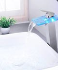 LED Cool Bathroom Sink Faucet In Champagne Bronze Brushed Gold With Three Color Temperature Waterfall Blue Cold Green