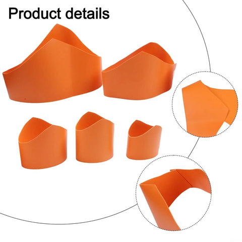 Heavy Duty Pipe Saddle Cutting Guide Kit With Tough Vinyl Tracing Jig That Kills The Guesswork On Plumbing And Hvac Layout Marking For Round Tubes Pro Workers And Handyman Metal Builds - orange vinyl jigs in different sizes.