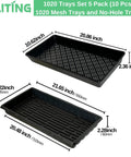 Heavy-Duty 1020 Seed Tray Set With Mesh And No-Hole Trays, 5 Pack showing tray dimensions for seedlings and microgreens