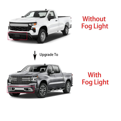 Stylish Black Front Bumper End Cap That Fits Your Chevy Silverado 1500 From 2019 To 2021 Perfect Upgrade For LTZ And High Country Models Plus 2022 LTD For A Badass Look, black ABS trim, with and without fog light