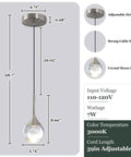MKonpeny Modern Crystal Moon Pendant Light, 3000K 7W Led Pendant Light Kitchen Island, dimensions and design details.