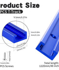 Close-up view of Blue 48 Inch Aluminum T Track Set For Woodworking Six Pack With Predrilled Mounting Holes And Seventy Two Screws