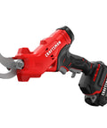 Cordless Electric Pruner With 2 Ah Battery And Charger Included For Heavy Duty Gardening, shown with sharp blades.