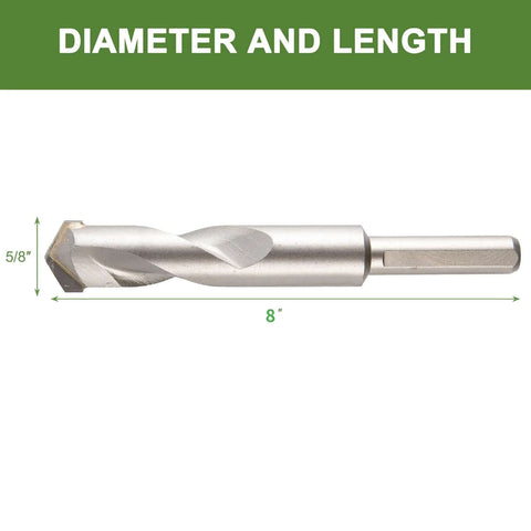 HLOFIZI masonry drill bit, 5/8 in diameter by 8 in length, carbide-tipped, 3-flat shank