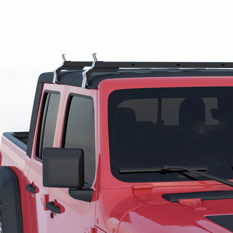 Heavy Duty Black Roof Rack Crossbars For Jeep Wrangler JK JL Gladiator JT Hardtops mounted on a red vehicle roof.