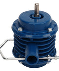 Mini Self Priming Hand Drill Water Transfer Pump Constructed From Tough As Nails Engineering Plastic showing blue housing and connection.