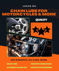Heavy Duty Chain Lube 6 Pack 11 Oz Cans Fast Drying Zero Mess Formula For Motorcycle And Atv O Ring Roller Chains Gears Drive Systems Runs Like Butter Rust Busting Built Tough For Real Dirt Roads close-up of motorcycle chain and gears, showcasing lubricated components.