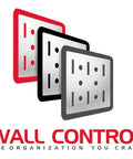 Wall Control logo with three overlapping red, black, and gray pegboard panels for organization solutions.
