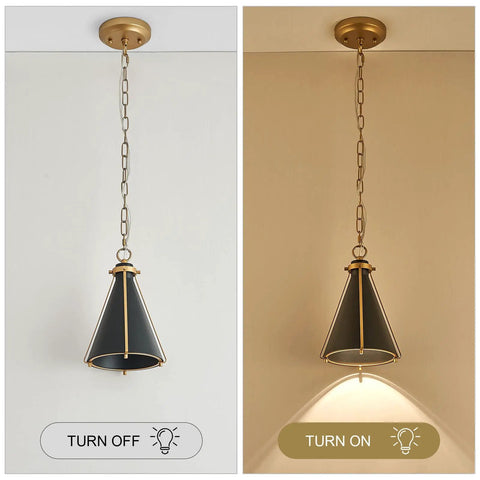 Two Pack Dope Black And Gold Pendant Lights With Adjustable Chain For Kitchen Island Bar Dining Room And Foyer Modern Ceiling Hanging Lighting E26 Bulb Compatible for LED CFL Halogen Incandescent, off and on view