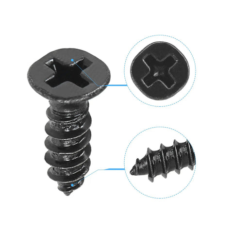 Heavy Duty M4 X 12mm Phillips Flat Head Self Tapping Wood Screws Black Carbon Steel With Rust Resistant Finish Slick Threading close-up view