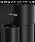 Wirsh Geimori T38 Plus Portable Electric Burr Coffee Grinder with Stepless Conical Burrs, showcasing anti-static tech for mess-free grinding.