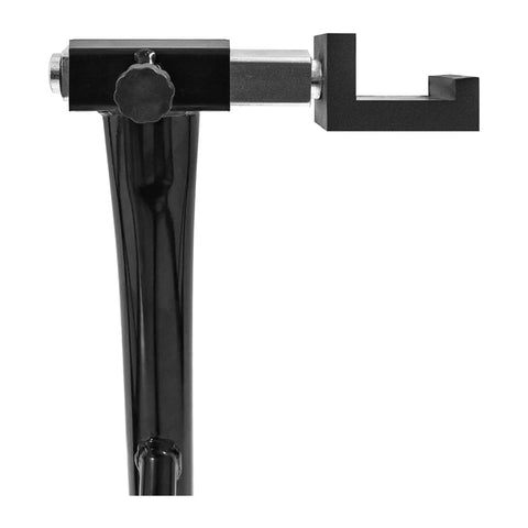 Close-up of Heavy Duty Motorcycle Stand Lift 850lbs Front And Rear Combo with U-fork swingarm spool attachment.