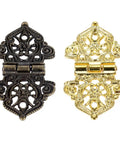 Snag The Goods On These Rad Antique Lace Hinges 10 Piece Set Zinc Alloy With Mounting Screws Gray 53 X 28 Mm Ideal For Upgrading Cabinet Doors Furniture Repairs And Suitcase Projects - Two decorative hinges in black and gold.