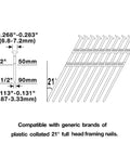 Diagram of nails for Pneumatic 21 Degree Full Round Head Framing Nailer With Nails 2 To 3-1/2 Inch Length 500 Count Set