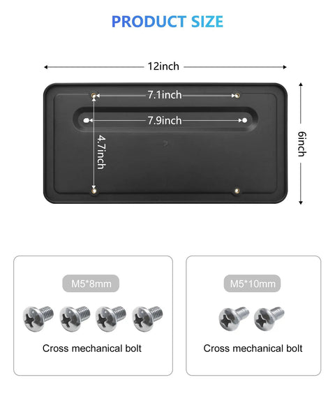 Rear License Plate Holder For Tesla Model 3 And Model Y With Bracket And Screws, size specifications and bolts