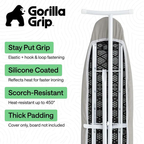 Heavy Duty Ironing Board Cover And Pad With Silicone Coating, Heat Resistant Up To 400 Degrees, Thick Padding, Silver 15x54