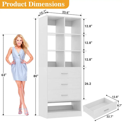 Closet System Organizer With 6 Cube Compartments And 3 Drawers Freestanding Wardrobe Module With Shoe Shelf dimensions