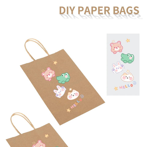 Bulk Brown Kraft Paper Bags With Handles 100 Pack Small Gift Bags 5.25 By 3.25 By 8.25 Inches Durable 110 Gsm featuring cartoon designs
