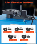 Heavy Duty Electric Tube Bender Machine 1.5 Kw Power Bends 5/8 To 1-1/2 Inch Pipes With Five Dies shown on blue unit.