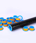 Two Pack Stretch Film Dispensers Hand Saver for 3 Inch Core Blue, Plastic Wrapping Tool for Faster, Tighter Wraps, Smooth Grip Handle, Protect Your Hands, Durable and Easy to Use, shown with stretch film roll